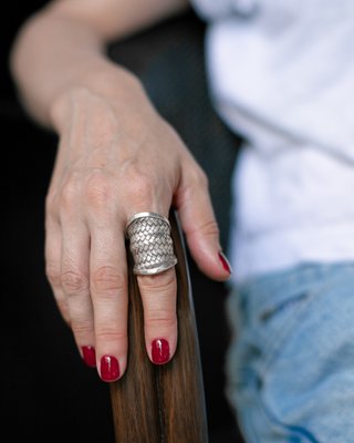 Срібний плетений перстень рельєфний 0168-2 фото