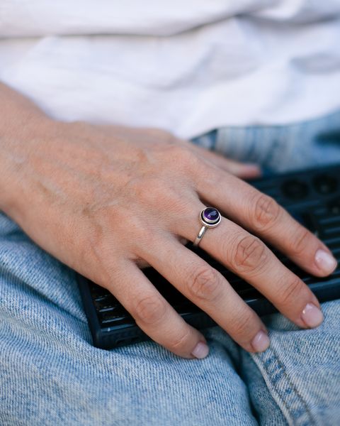 Перстень з аметистом круглий 0113-2 фото