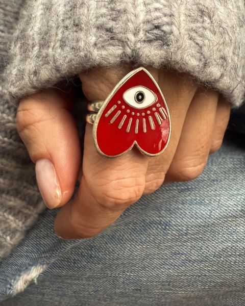 Перстень з емаллю червоне серце 0366 фото