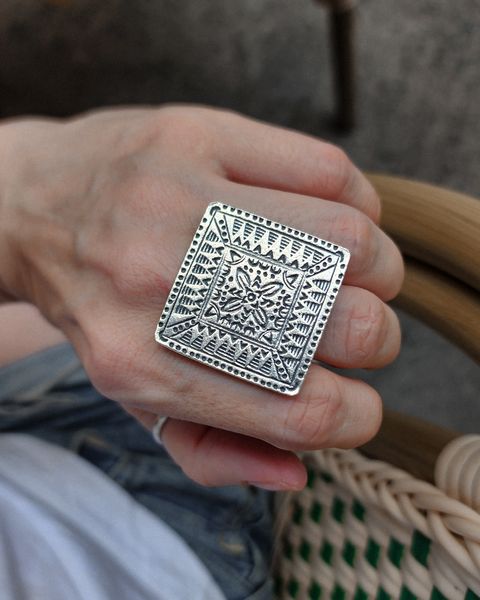 Срібний перстень квадратний з гравіюванням 0031-5 фото
